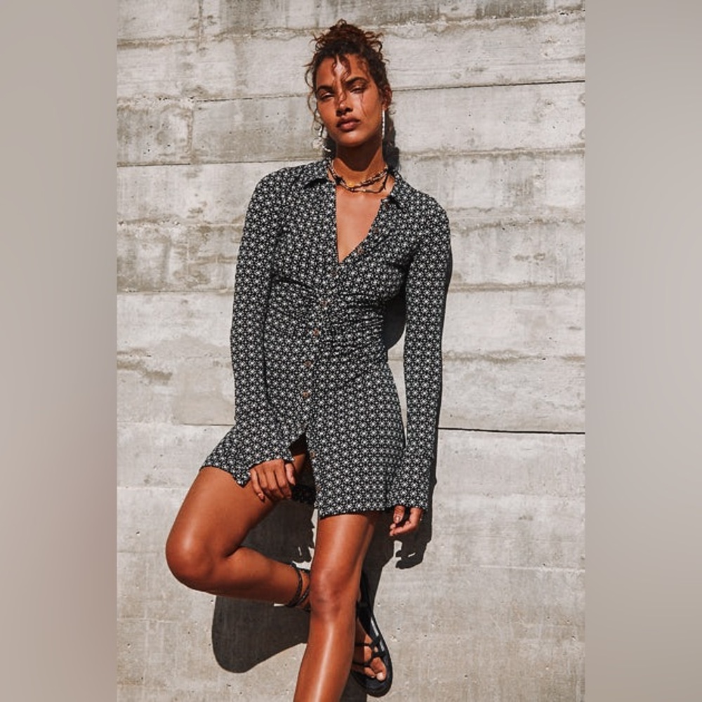 Free People Shayla Long Sleeve Button Up Mini Dress